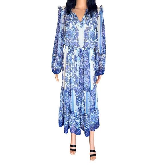 NWT Julia Jordan Blue Paisley Floral Print Midi Dress - Picture 4 of 8
